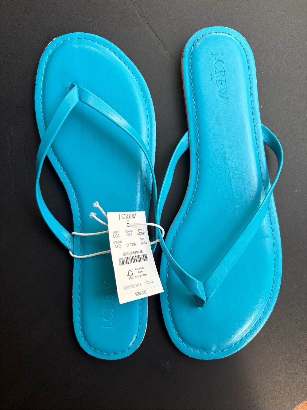 J.Crew Factory NWT Turquoise Blue Capri Leather Flip Flop Sandals Size 10
